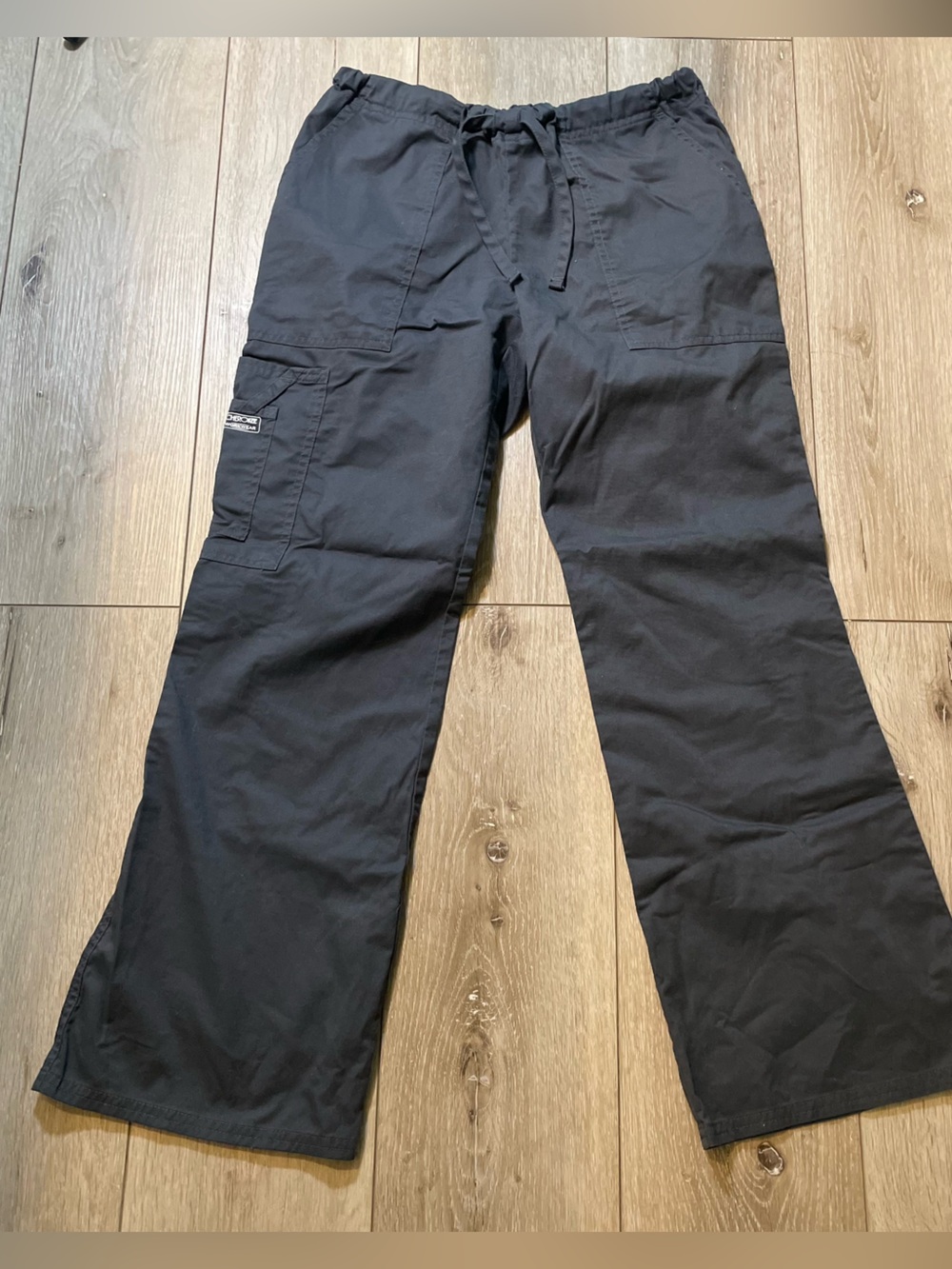 Cherokee‎ Workwear Drawstring Cargo Scrub Pants Gray Petite Small PS Wide Leg